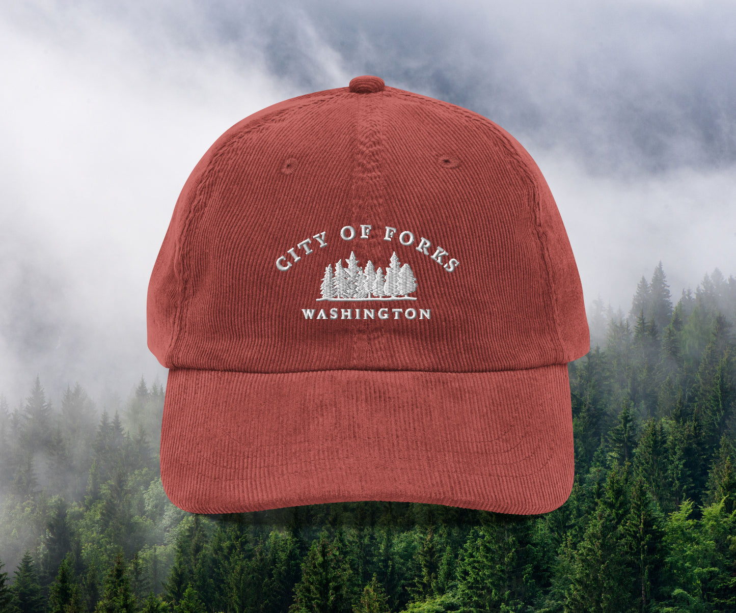 Forks, WA Embroidered Corduroy Hat
