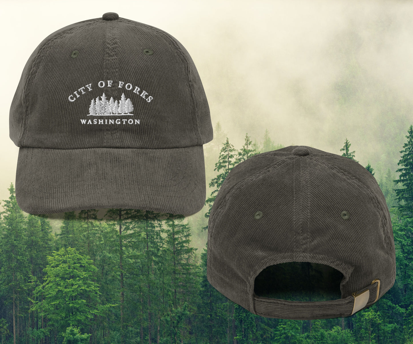 Forks, WA Embroidered Corduroy Hat