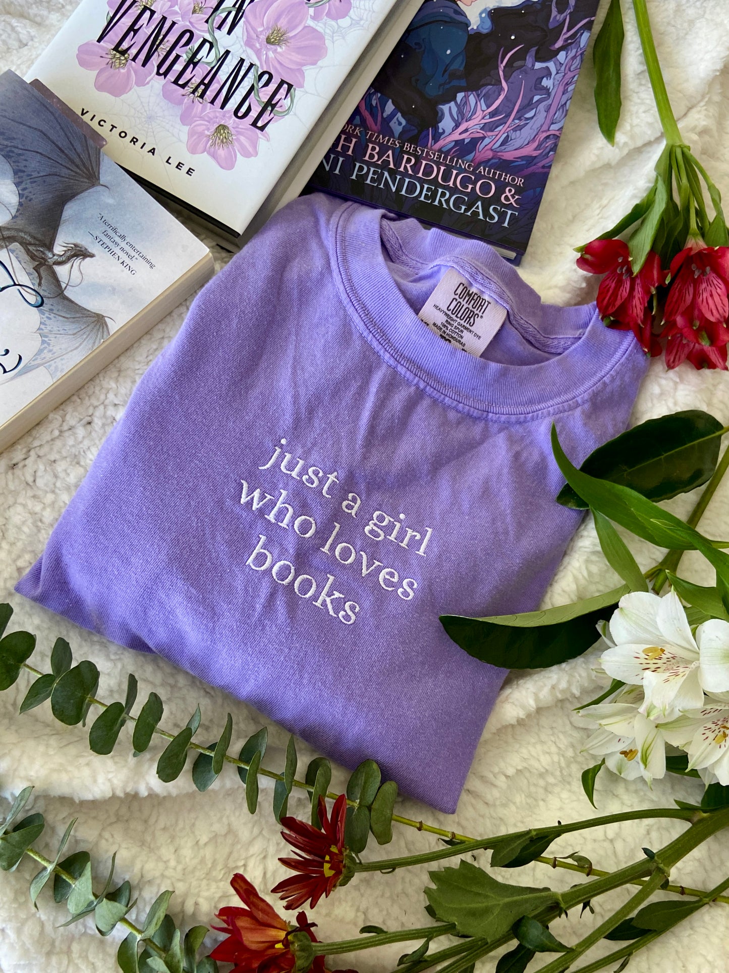 Just A Girl Who Loves Books Embroidered Tee